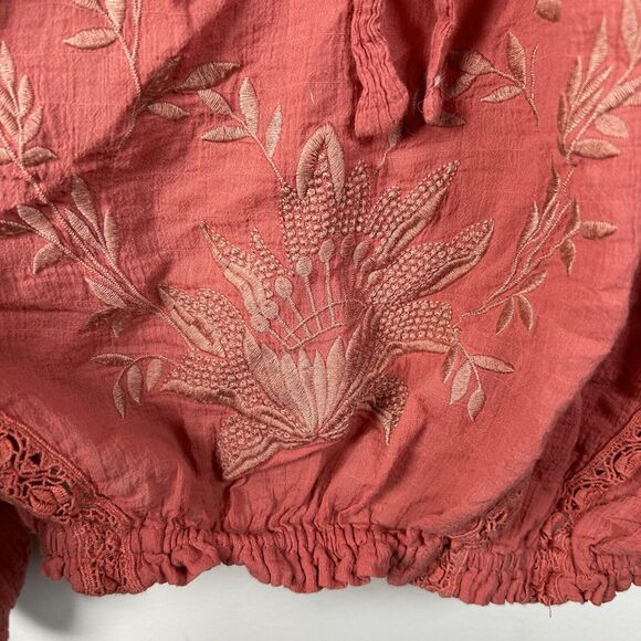 Free People Maria Blouse Pink Embroidered Peasant Shirt XS Blouse - Picture 3 of 8